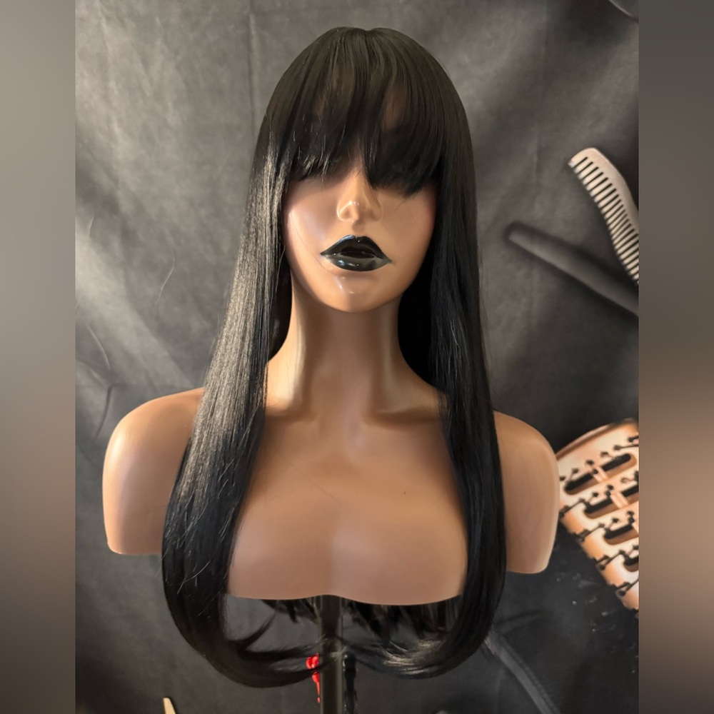 Sleek Black Synthetic Wig heat resistant 100% Density